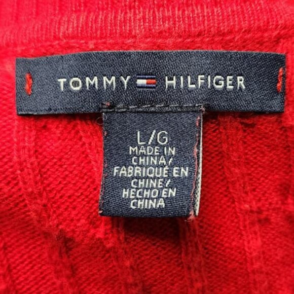 TOMMY HILFIGER WOMEN’S RED CABLE KNIT SWEATER SIZE LARGE V NECK LONG SLEEVE - Picture 7 of 7